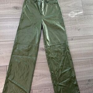 Green Faux Leather Wide Leg‎ Pants • S